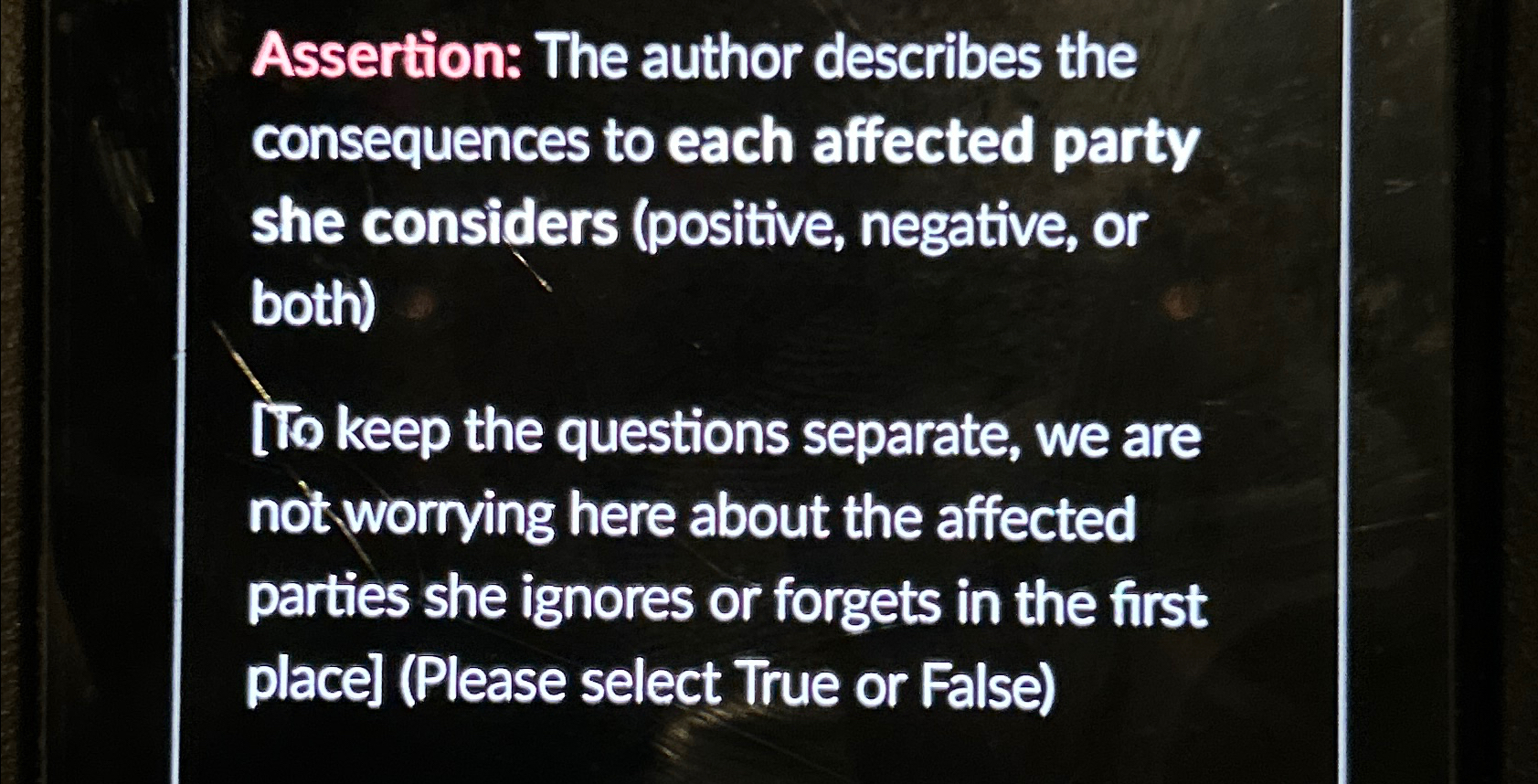  Assertion: The author describes the consequences to each affected party she