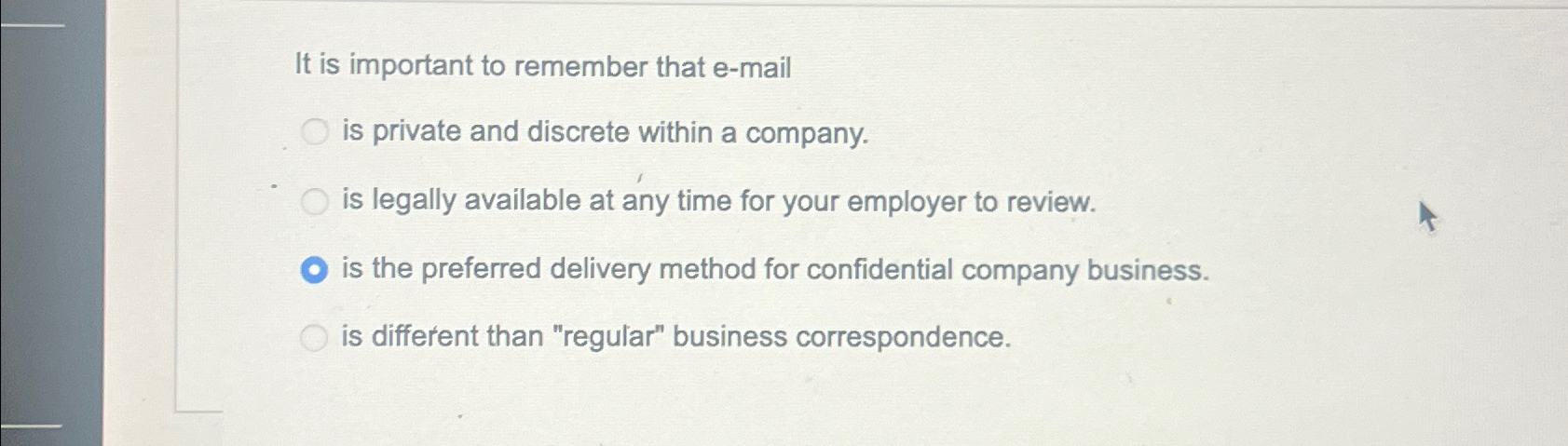  It is important to remember that e-mail is private and discrete