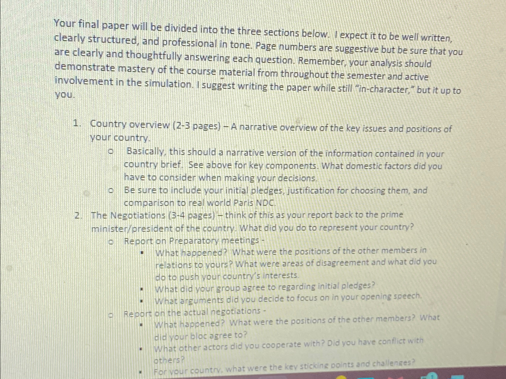  Your final paper will be divided into the three sections below.
