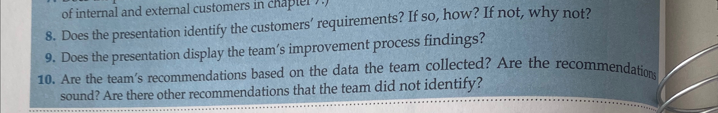  Does the presentation identify the customers' requirements? If so, how? If