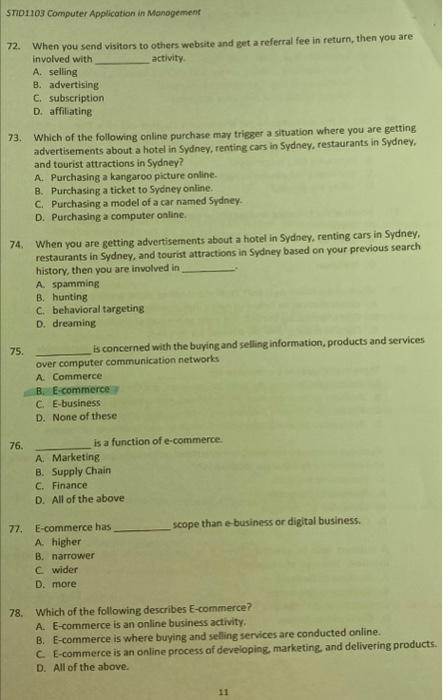  STID1103 Computer Application in Management 86. Which industrial Revolution do statements