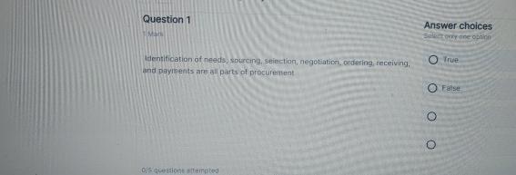  Question 1 Identification of needs, spurcing, seiection, negotiation, andering, receiving, and