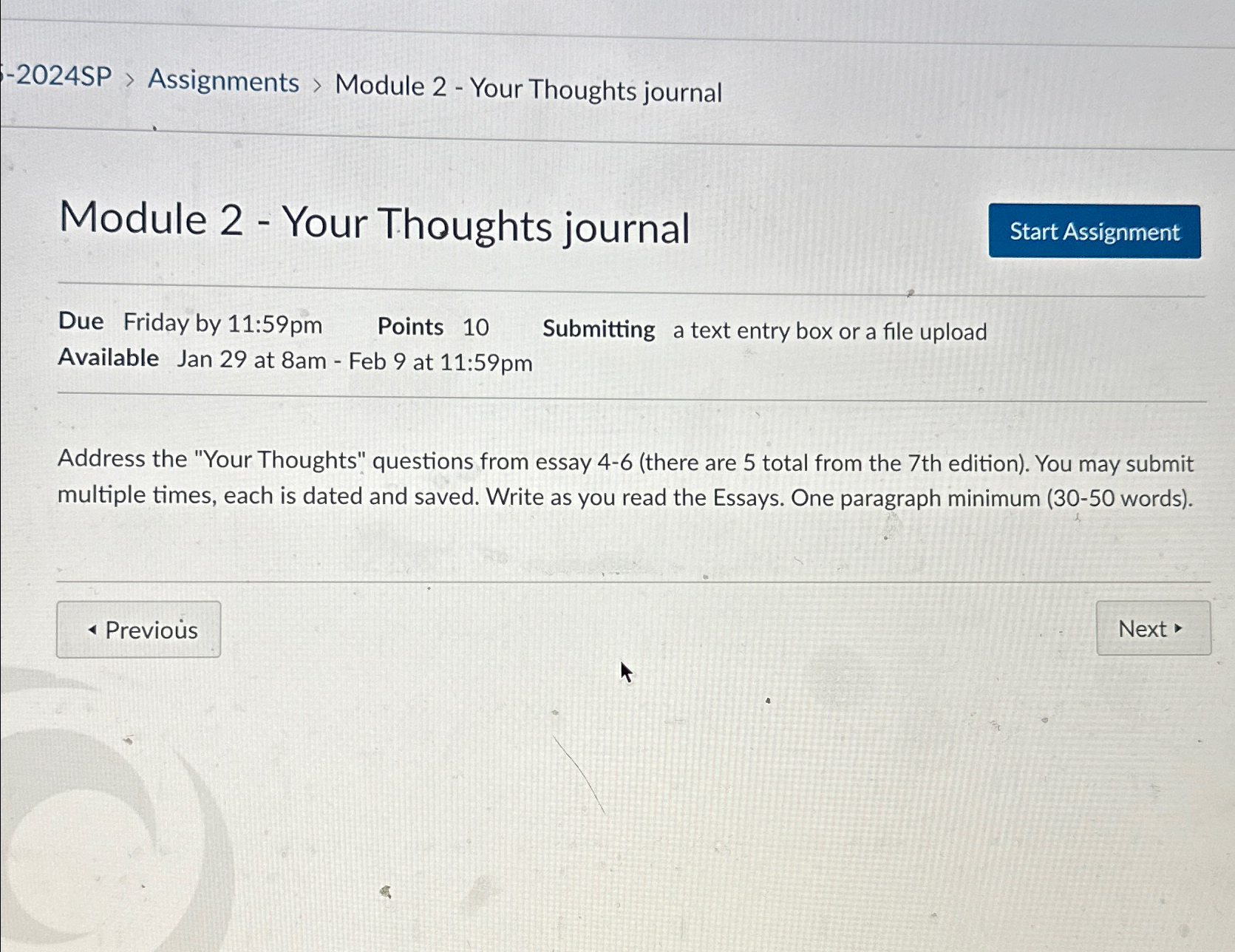  -2024SP > Assignments > Module 2- Your Thoughts journal Module 2-