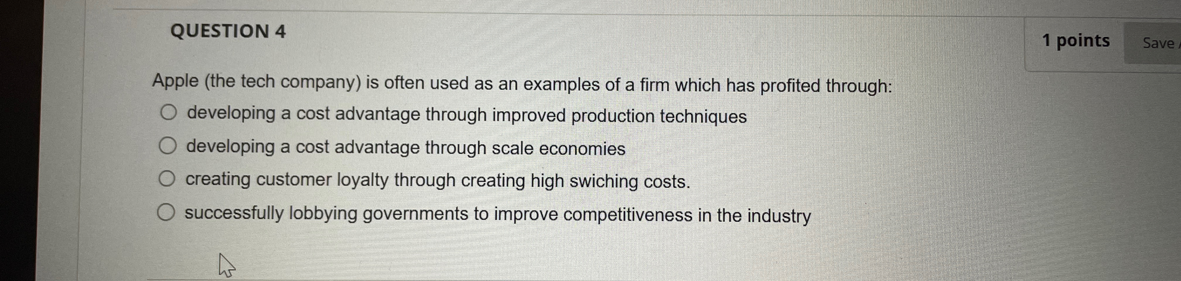  QUESTION 4 Apple (the tech company) is often used as an