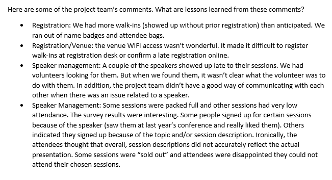 with your team to collect their impressions and suggestions for next year's