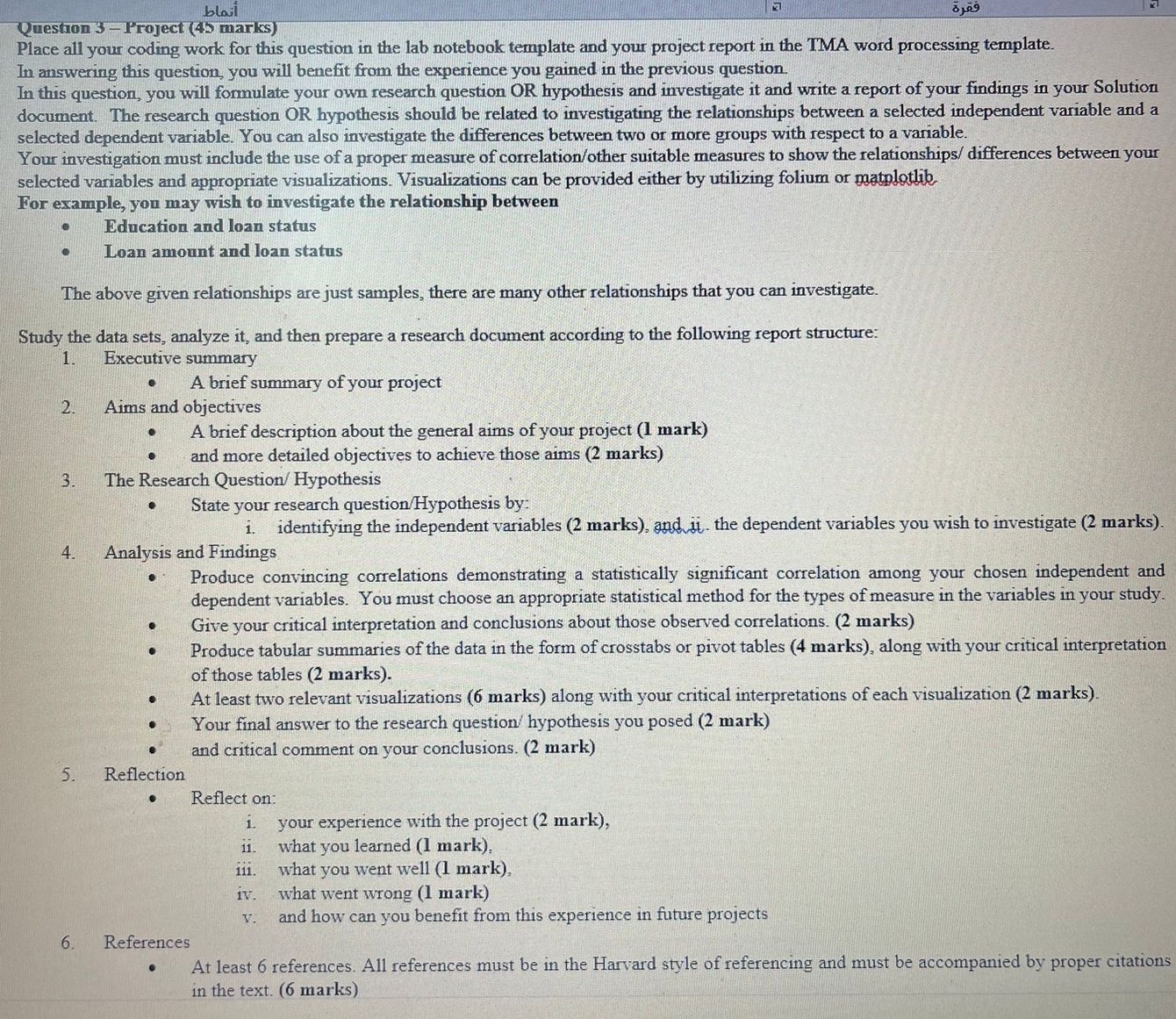  Question 3- Project (45 marks) Place all your coding work for