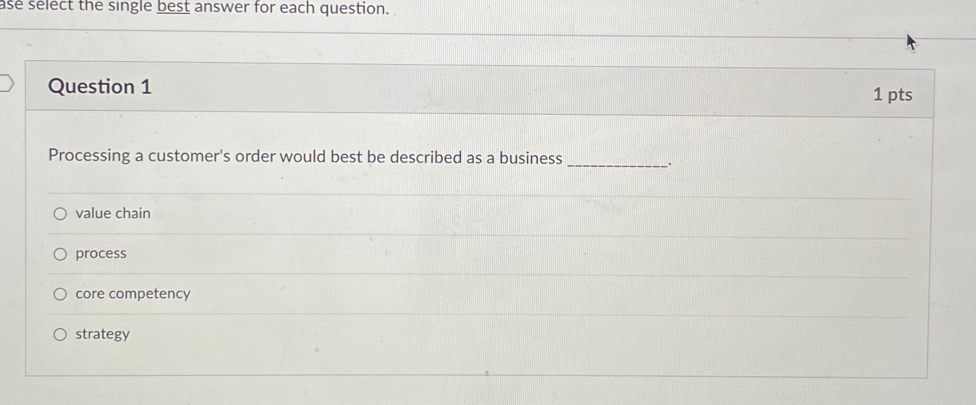  ase select the single best answer for each question. Question 1