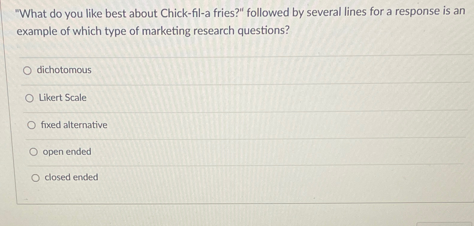  "What do you like best about Chick-fil-a fries?" followed by several