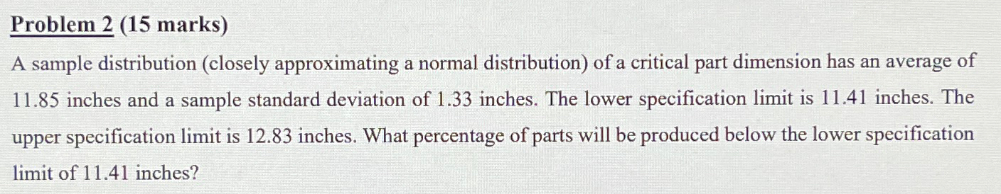  Problem 2(15 marks) A sample distribution (closely approximating a normal distribution)