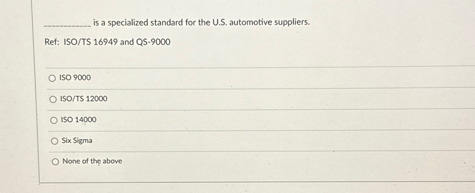  is a specialized standard for the U.S. automotive suppliers. Ref: ISO/TS