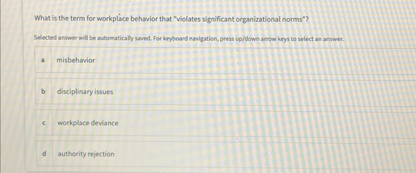 What is the term for workplace behavior that "violates significant organizational