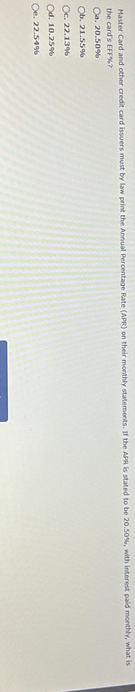  the card's EFF%? a.20.50% .21.55% 22.13% d.10.25% e.22.54% 