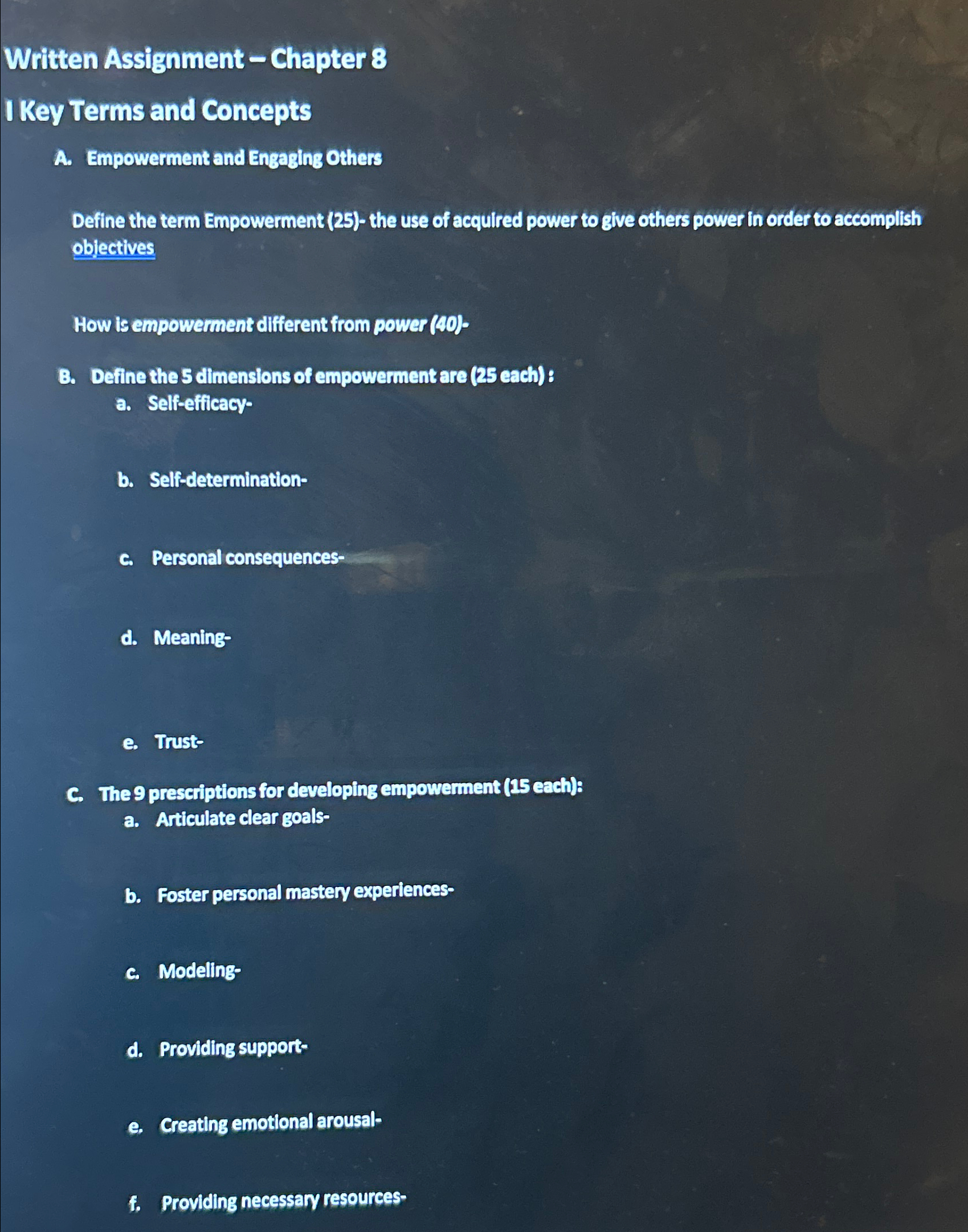  Written Assignment - Chapter 8 I Key Terms and Concepts A.