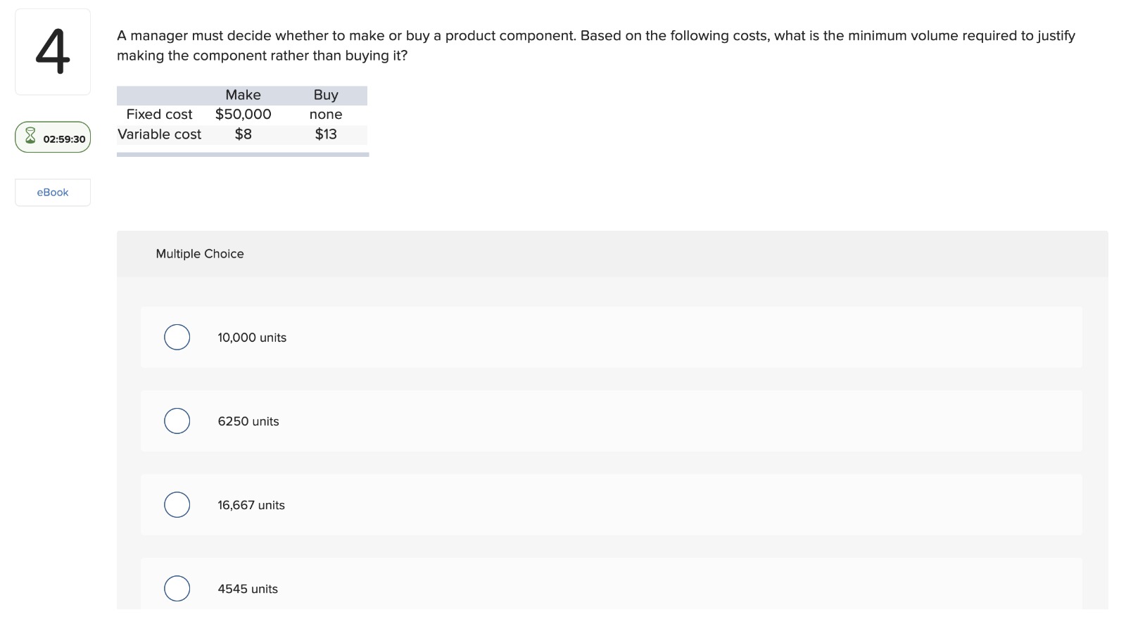 the following annual fixed costs and variable costs per unit, at what