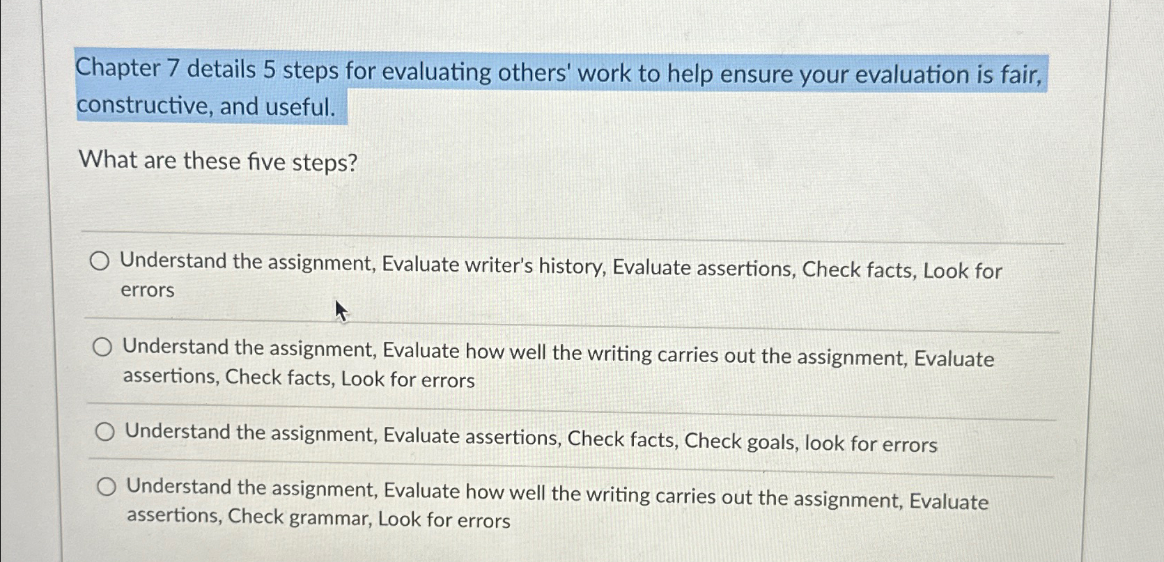  Chapter 7 details 5 steps for evaluating others' work to help