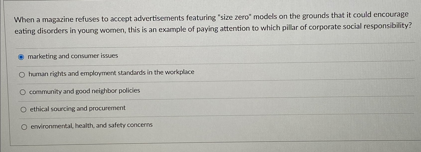  When a magazine refuses to accept advertisements featuring "size zero" models
