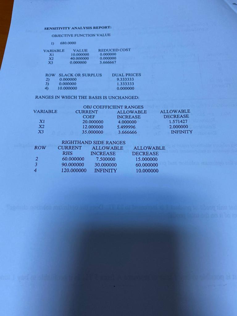 information for producing 3 different products. x1,x2 and x3 production amounts of