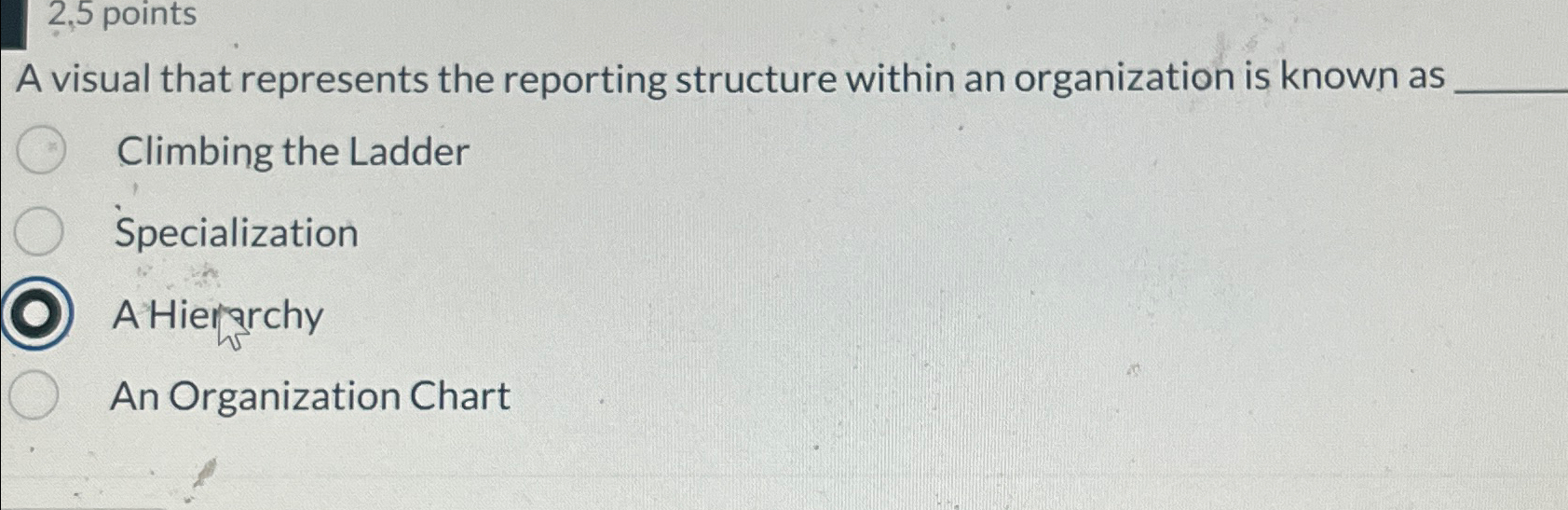  2,5 points A visual that represents the reporting structure within an