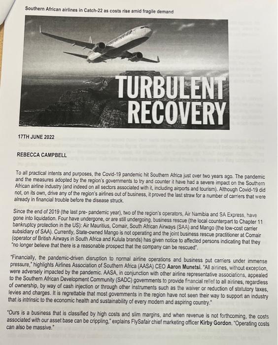  tead full case study and answer question 1 Southern African airlines