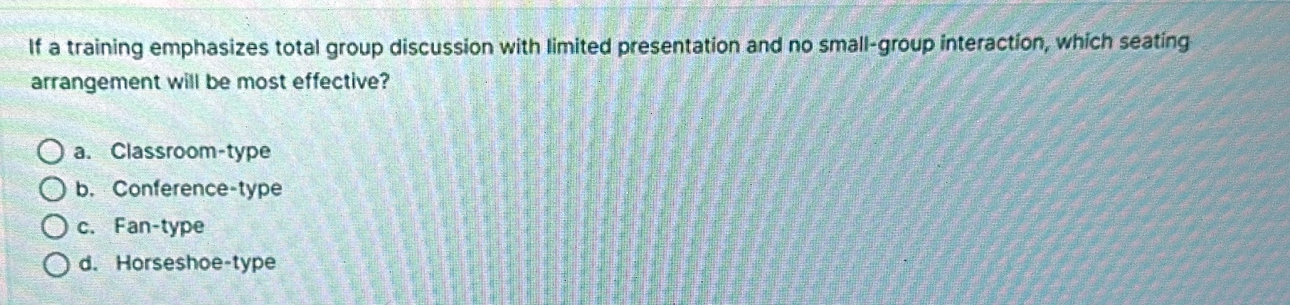  If a training emphasizes total group discussion with limited presentation and