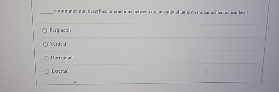  communication describes interactions between organizational units on the same hierarchical level.