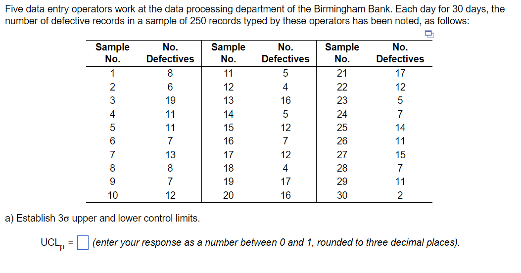  Five data entry operators work at the data processing department of