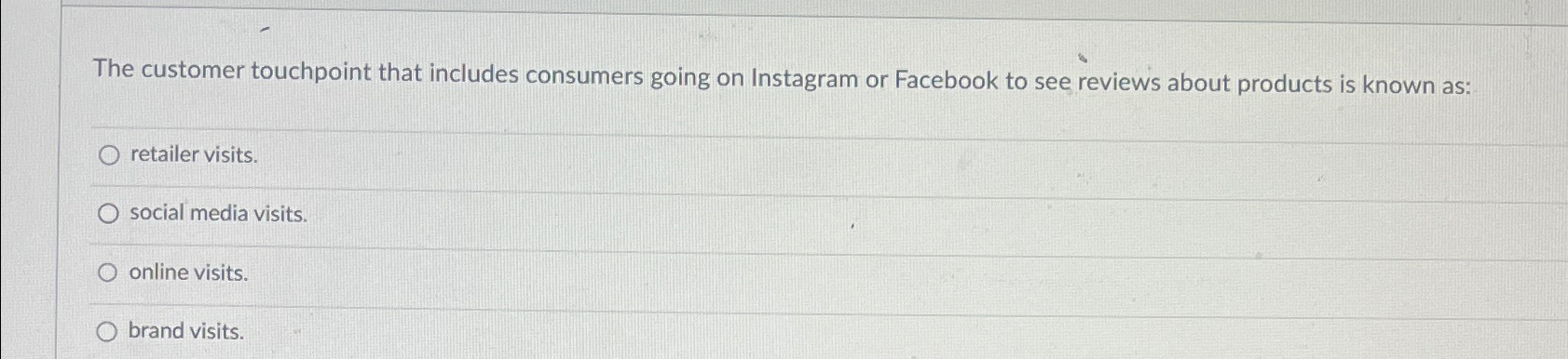  The customer touchpoint that includes consumers going on Instagram or Facebook