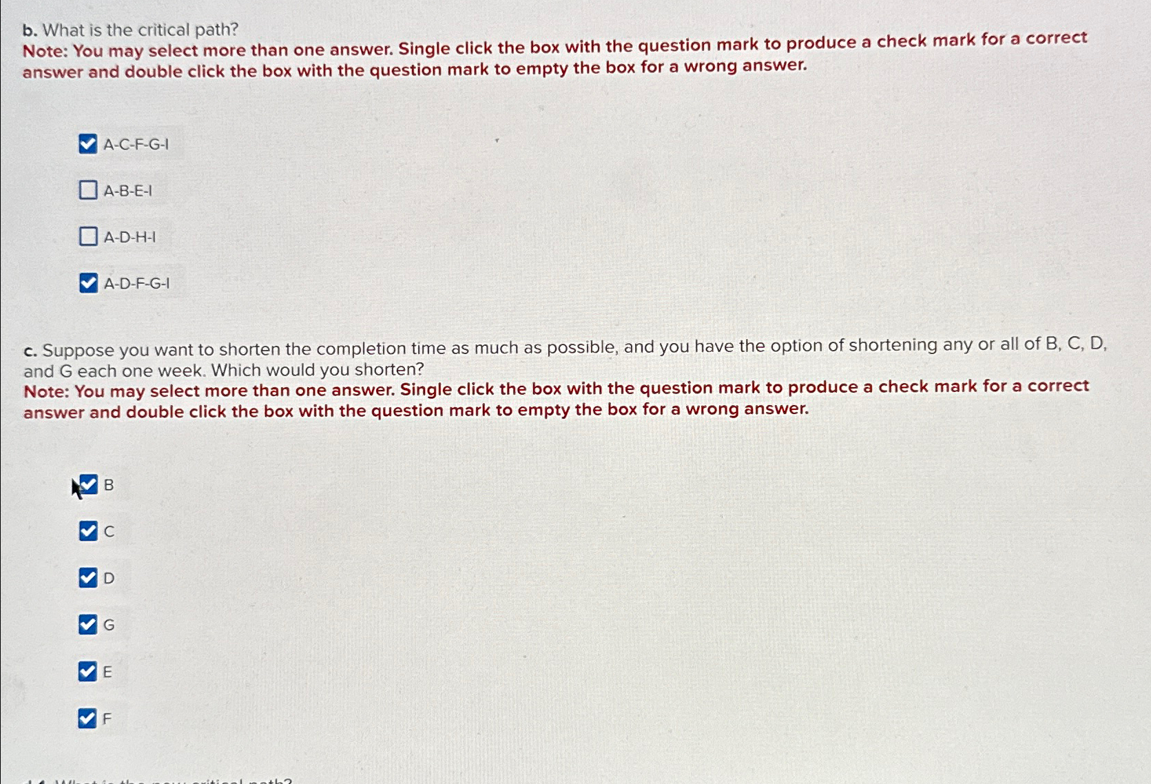  b. What is the critical path? Note: You may select more