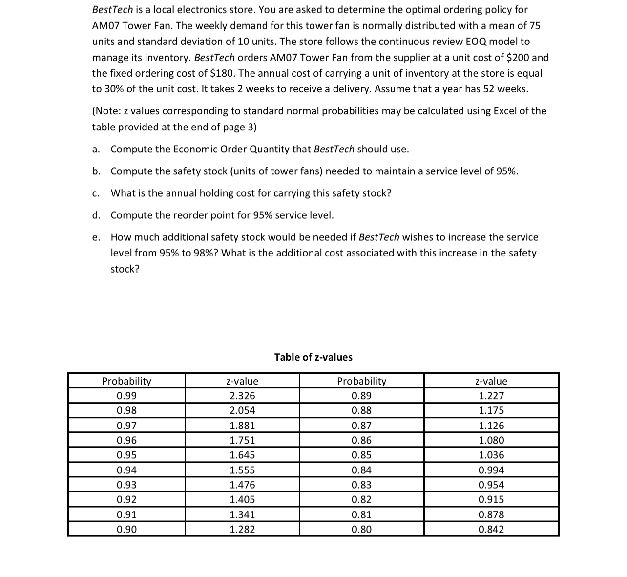  BestTech is a local electronics store. You are asked to determine