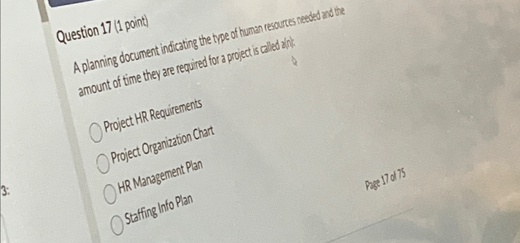  Question 17(1 point) A planning document indicating the type of tuman