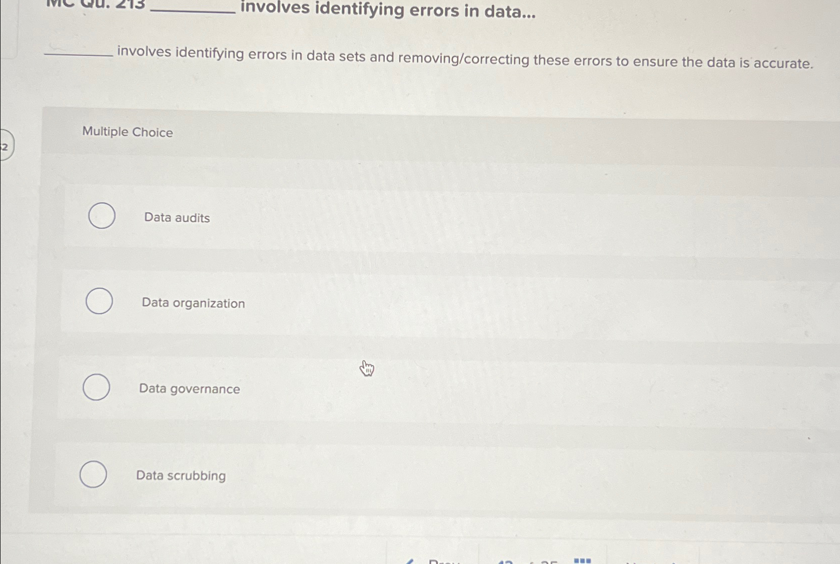  involves identifying errors in data... involves identifying errors in data sets