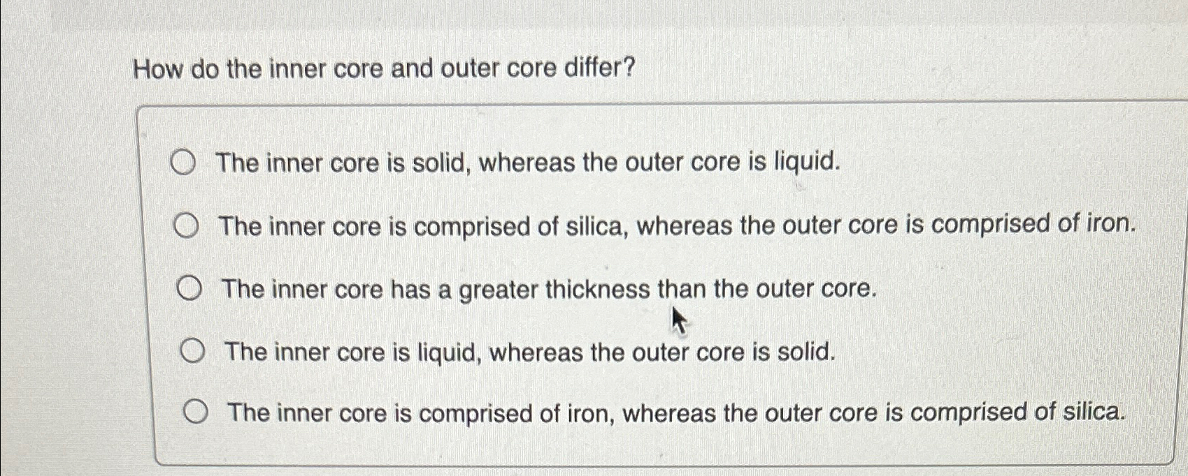  How do the inner core and outer core differ? The inner