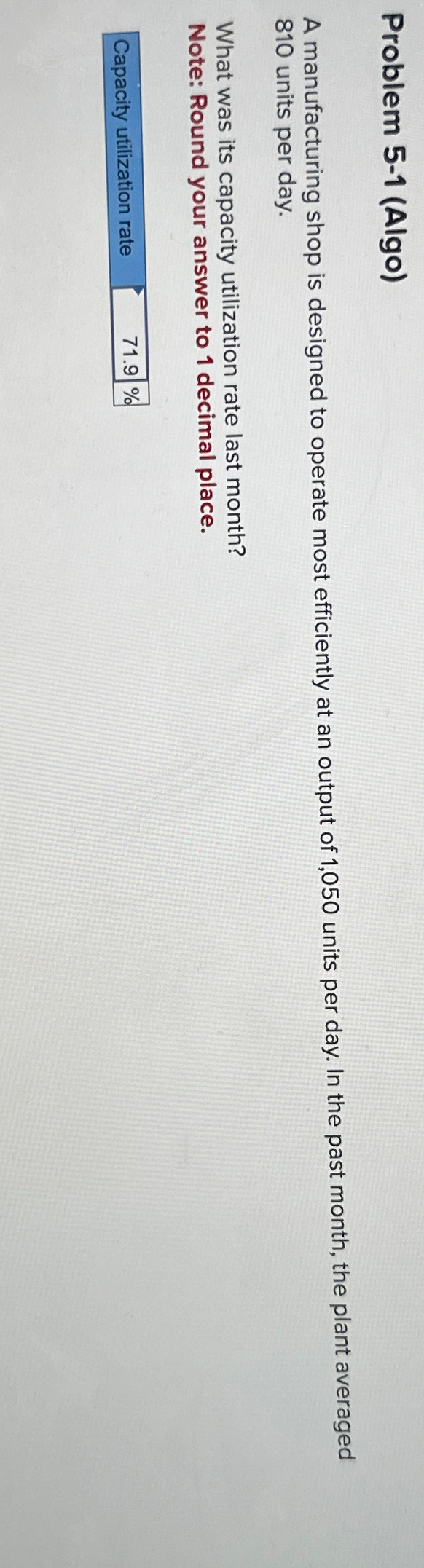  Problem 5-1(Algo) A manufacturing shop is designed to operate most efficiently