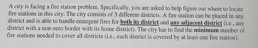  A city is facing a fire station problem. Specifically, you are