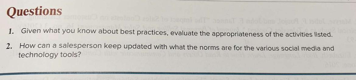  Questions Given what you know about best practices, evaluate the appropriateness