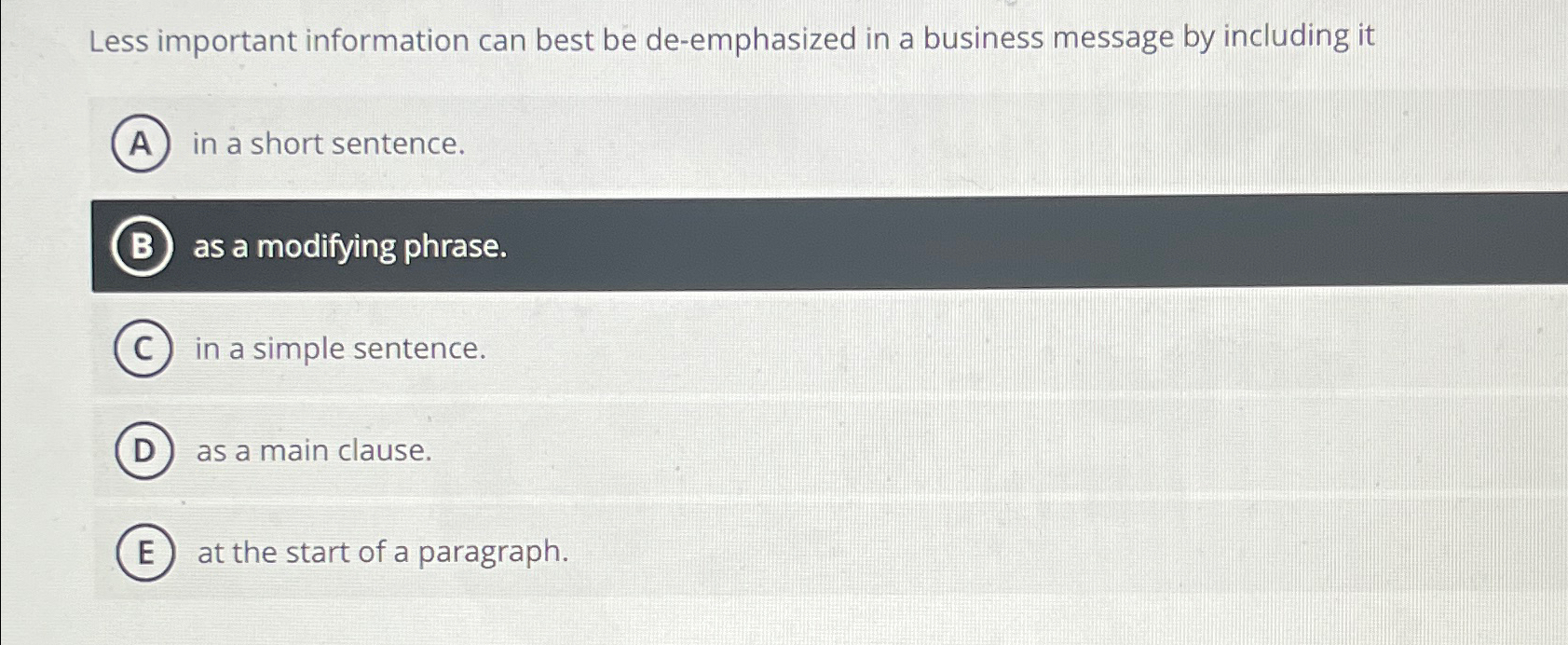  Less important information can best be de-emphasized in a business message