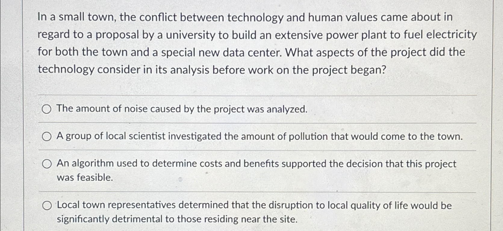  In a small town, the conflict between technology and human values