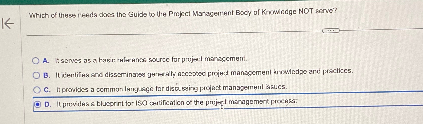 Which of these needs does the Guide to the Project Management