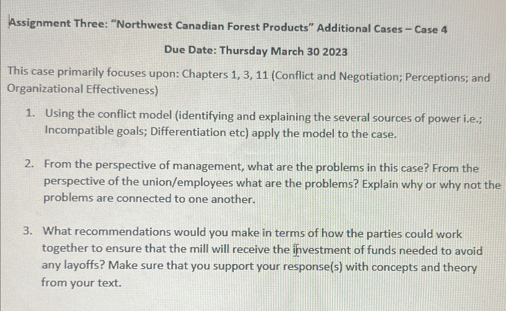  Assignment Three: "Northwest Canadian Forest Products" Additional Cases - Case 4