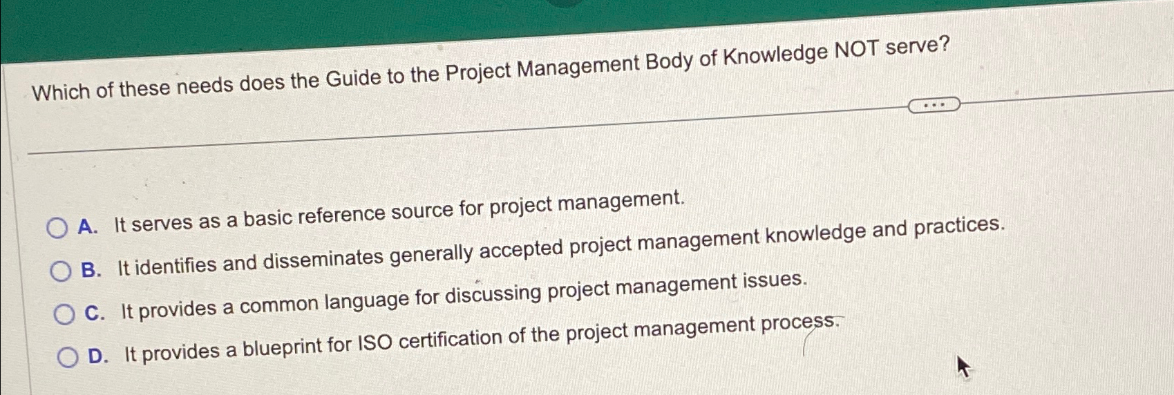  Which of these needs does the Guide to the Project Management