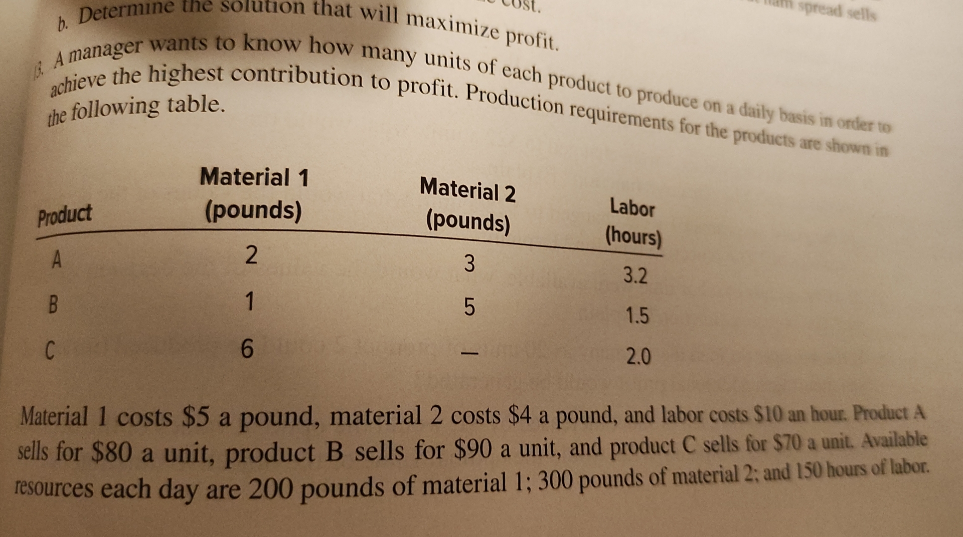  b. Determine the solution that will maximize profit. A manager wants