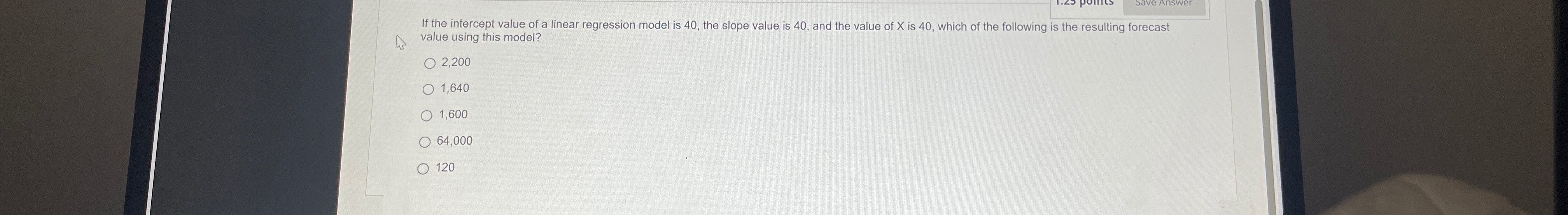  If the intercept value of a linear regression model is 40,