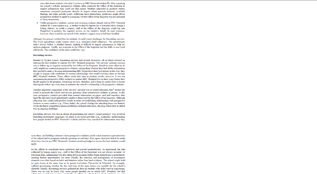 the CRM project of strategic importance to HEC Montreal? 4. Name three