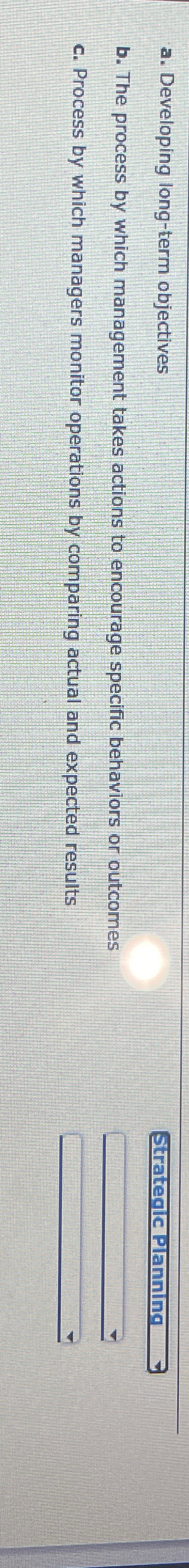  a. Developing long-term objectives b. The process by which management takes