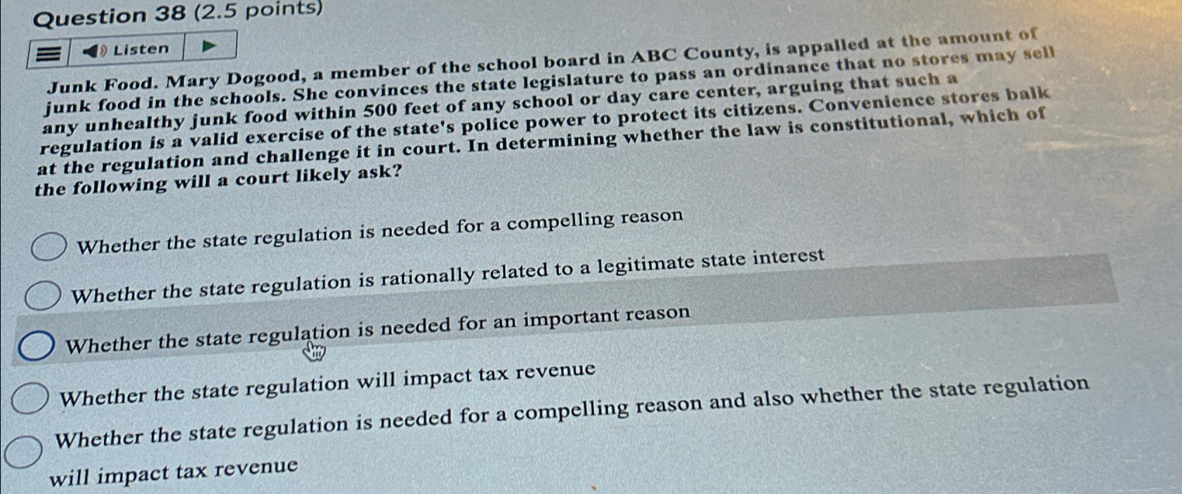  Question 38(2.5 points) Listen Junk Food. Mary Dogood, a member of
