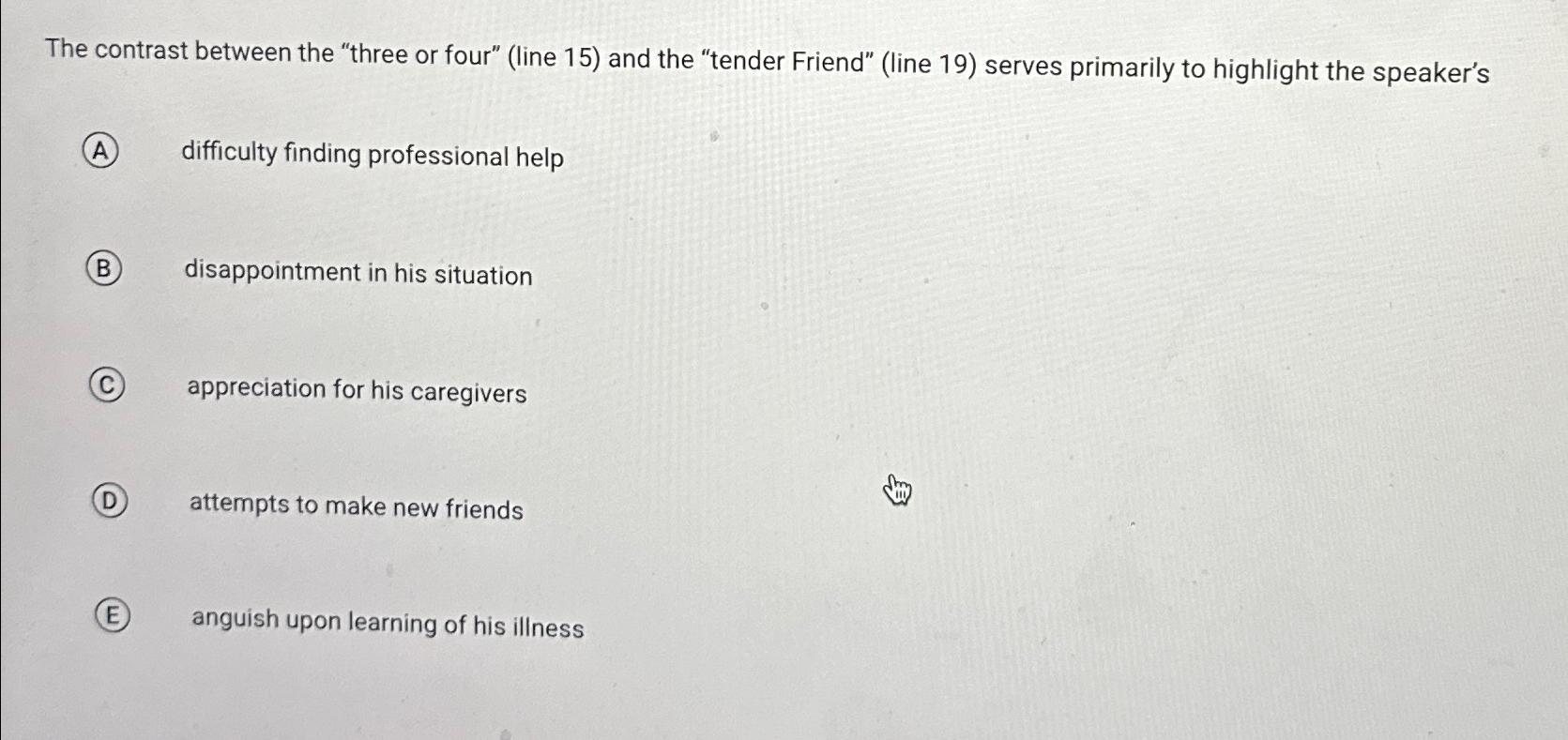  The contrast between the "three or four" (line 15) and the