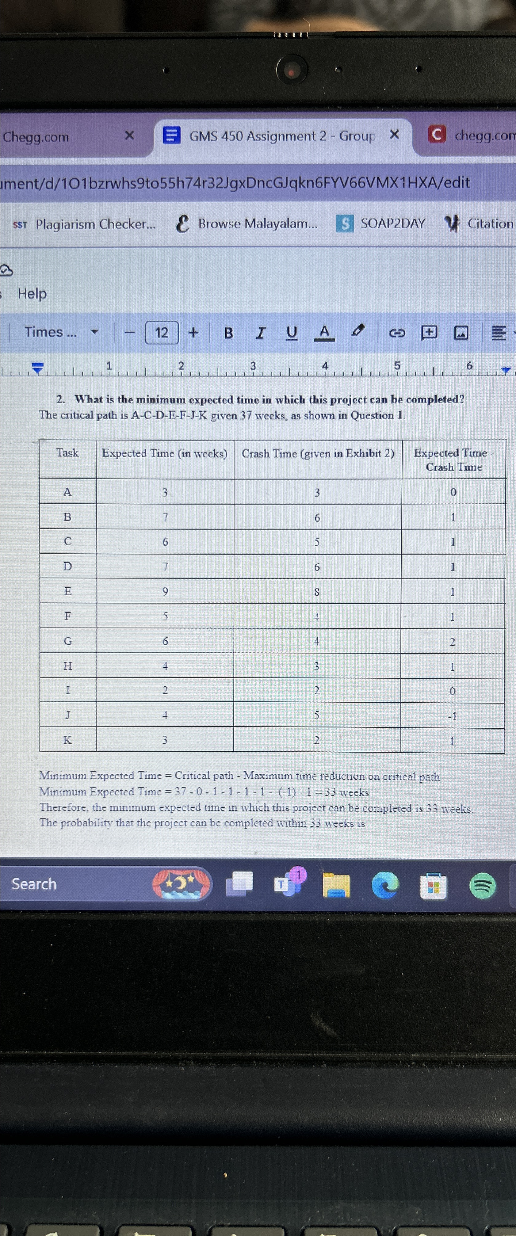  Chegg.com GMS 450 Assignment 2- Group chegg.con Iment/d/101bzrwhs9to55h74r32JgxDncGJqkn6FYV66VMX1HXA/edit 5st Plagiarism Checker...