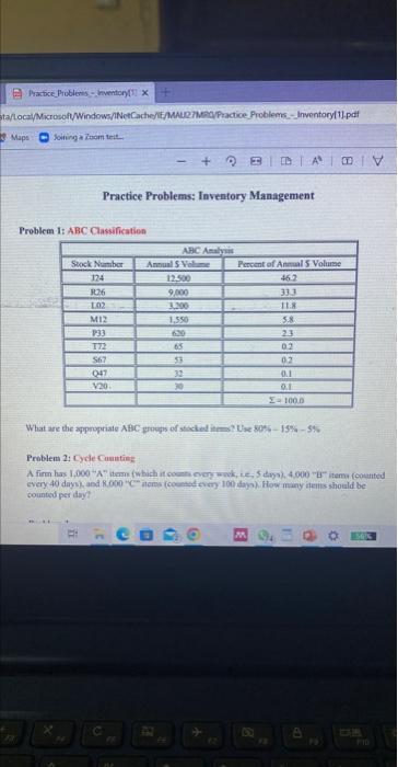  Practice Problems: Inventory Management Problem I: ABC Classification What are the