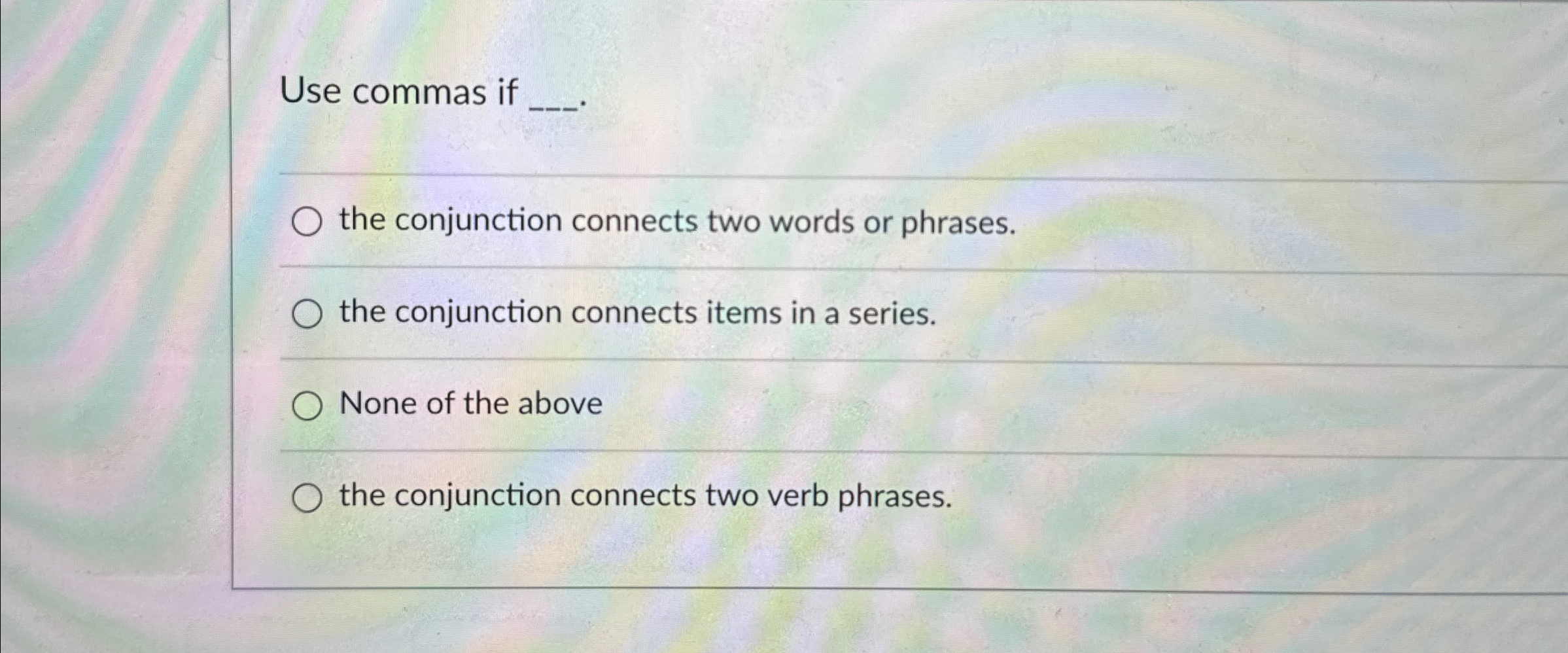  Use commas if q, the conjunction connects two words or phrases.