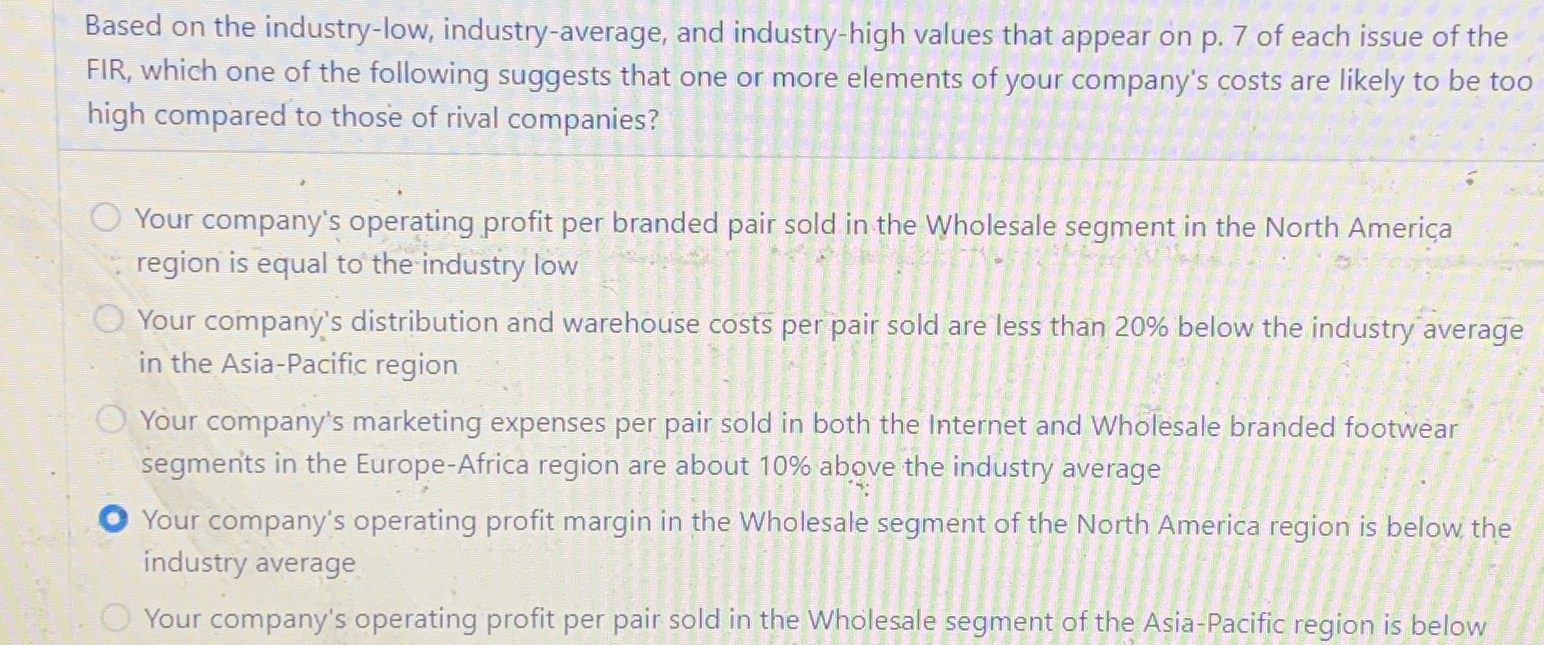  Based on the industry-low, industry-average, and industry-high values that appear on
